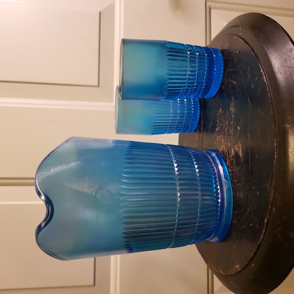 Fenton Celeste Blue Irridescent 90th Anniversary Pitcher and 2 Tumblers - Picture 4 of 11